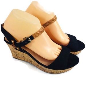 Mix No 6 Black Fabric Wedge Sandals Size 8.5 GUC